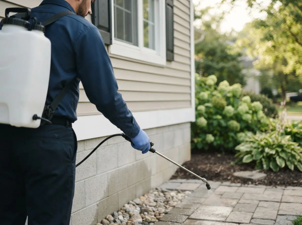 Pest control technician inspecting a home in Trimble, TN